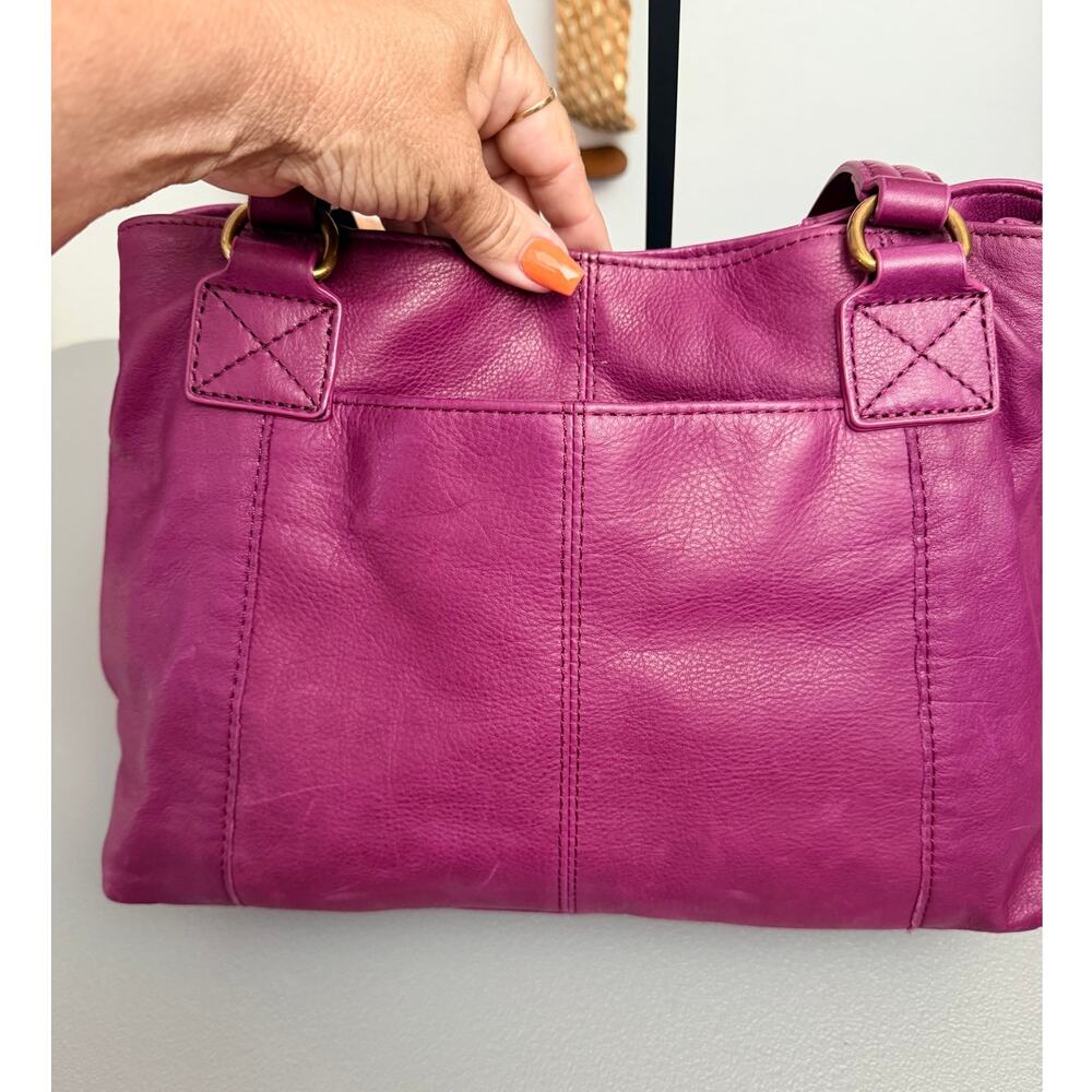 American Leather Co Purple Leather Val Perfect Satchel Tote Shoulder Bag - Picture 3 of 9